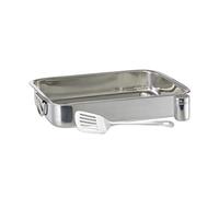 Relaxdays Stainless steel roaster set with spatula and cheese watering can, silver, 7 x 38 x 27 cm