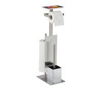 Relaxdays WC Set, Toilet Paper, Bathroom Brush and Holder, Phone or Book Storage Tray, HxWxD: 69x25x18 cm, Silver, Stainless steel