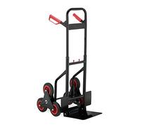 Relaxdays Stair Climbing Hand Truck, Folding Cart, up to 200 kg, Solid Rubber Tyres, Height Adjustable, Black/Red, 113 x 48.5 x 66 cm