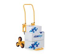 Relaxdays Stair Climbing Hand Truck, Folding Cart, up to 50/150 kg, Solid Rubber Tyres, Height Adjustable, Yellow, Steel, 124 x 54 x 77 cm