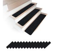 Relaxdays stair mats, set of 16, 75 x 20 cm, self-adhesive rectangular mats, black