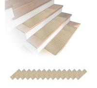 Relaxdays Stair Mats Set of 16, Rectangular, 65 x 20 cm, Self-Adhesive TPR Backing, Beige