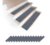 Relaxdays Stair Mats Set of 16, Rectangular, Self-Adhesive, 75 x 20 cm, Light Grey
