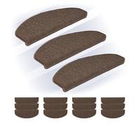 Relaxdays Stair Treads, Set of 15, Rounded Step Mats, 65 x 24 cm, Self-Adhesive, Non-Slip, Carpet Runner, Dark Brown, Plastic
