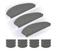 Relaxdays Stair Treads, Set of 15, Rounded Step Mats, 65 x 24 cm, Self-Adhesive, Non-Slip, Carpet Runner, Grey, Plastic