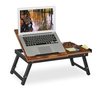 Relaxdays Stand, Couch, Foldable Bed Table, Laptop Riser, Height-Adjustable, Bamboo, Dark Brown/Black, 32 x 35 x 69 cm