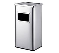 Relaxdays standing ashtray with waste bin, outdoor, stainless steel, silver