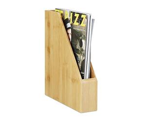 Relaxdays Standing Bamboo File Sorter, Lovely Natural Grain, Paper Storage, Magazine and Letter Rack, A4, Natural