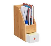 Relaxdays Standing File, A4 Size Paper, Desk Organiser, Dimensions H x W x D 30 x 12 x 23 cm, Bamboo, Natural/White