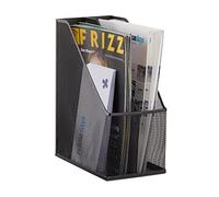 Relaxdays Standing File Holder, 2 Compartments, Metal Mesh, Sturdy Rack, A4-C4, Document Organiser, Black, Steel, 25 x 14.3 x 31.5 cm