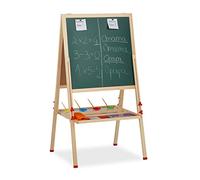 Relaxdays Standing Kids’ Blackboard, Height-Adjustable & Magnetic, Wooden, Whiteboard & Chalkboard, 122-160 x 65 x 69 cm