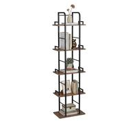 Relaxdays standing shelf HxWxD 143 x 38 x 24 cm, 5 open shelves, freestanding for living room, kitchen, hall, black/grey