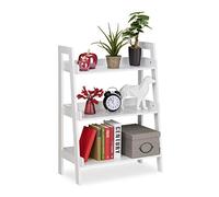Relaxdays Standing Shelving Unit 3 Levels Ladder Shelf for Decoration, Plants and Books, Stair Shelf, H x W x D: 82.5 x 61 x 29 cm, White