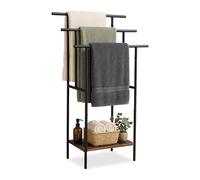 Relaxdays standing towel rack, shelf, 3 bars, HWD: 100 x 68 x 30 cm, industrial, brown/black