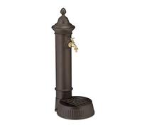 Relaxdays Standing Water Fountain, Antique Look, Nostalgia, Garden, Patio, Faucet, Basin, HWD: 72 x 26 x 31 cm, Brown, Aluminium