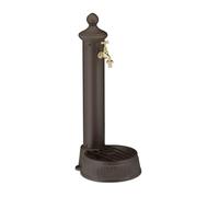 Relaxdays Standing Water Fountain, Antique Look, with Tap & Basin, HWD: 65 x 25 x 30, Garden, Terrace, Ornamental, Brown, Aluminium, 65 x 25 x 30 cm