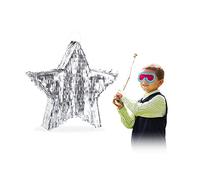 Relaxdays Star Pinata, Hanging Children’s Paper Piñata for Boys & Girls, Fillable, Christmas Decoration, Silver