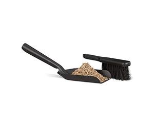 Relaxdays Steel Dustpan and Brush Set, Black, Durable, for Hard Floor, Scoop with Small Broom, Extendable with Broomstick