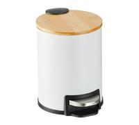 Relaxdays Step Pedal Bin, 3 Litre, Soft-close Mechanism, Removable Inside, Bathroom Cosmetic Waste, Metal, Bamboo, White, Iron, 22.5 x 17 x 23 cm