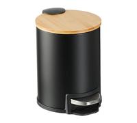 Relaxdays Step Pedal Bin, 3 Litre, Soft-close Mechanism, Removable Inside, Bathroom Cosmetic Waste, Metal, Bamboo, Black, Iron, 22.5 x 17 x 23 cm