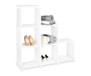 Relaxdays Step Shelf, with 6 Compartments, Simple Storage System, Room Divider, Sturdy, HxWxD: 109 x 106 x 30 cm, White
