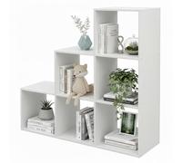 Relaxdays stepped shelf, 6 compartments, HxWxD 97.5 x 97.5 x 29 cm, sloping-ceiling bookcase, room divider, white