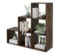 Relaxdays stepped shelf, 6 shelves, HxWxD 97.5 x 97.5 x 29 cm, under-eaves living room bookcase, vintage brown