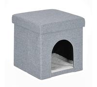 Relaxdays, Stool & Pet Cave, for Cats & Small Dogs, H x W x D : 38.5 x 37 x 37 cm, Polyester, MDF, Grey, Fibreboard