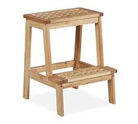 Relaxdays Stool, Walnut Wood, with 2 Steps, for Children, up to 60 kg, HWD: 47 x 38 x 38 cm, Plant Stand, Natural