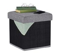 Relaxdays Stool with Storage, Padded, Folding, Bamboo & Fabric, HxWxD: 36 x 35 x 35 cm, Sofa Footstool, Black/Grey