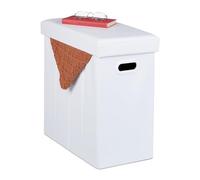 Relaxdays Stool with Storage Space, Imitation Leather, Upholstered, Foldable, Living Room, HWD: 49 x 48.5 x 27 cm, White, Fibreboard