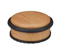 Relaxdays Stop, for Floor, for Heavy Doors, Stainless Steel, Rubber, Low, Wood Effect, HxD 5 x 10.5 cm, Light Brown