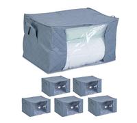 Relaxdays Storage Bag Set of 6, Zip, Bedding, Clothes, Dust Protection, Underbed Organiser, HWD: 35 x 60 x 43 cm, Grey