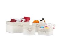 Relaxdays Storage Basket 2x Sets of 4, Bamboo, Fabric Lining, Shelf Organiser in Different Shapes and Sizes, White/Creme