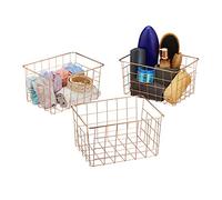 Relaxdays Storage Basket, 3x Set, Organiser, Wire, Metal, Cube, HxWxD: 15.5 x 28 x 20 cm, Office, Kitchen, Copper