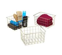 Relaxdays Storage Basket, 3x Set, Organiser, Wire, Metal, Cube, HxWxD: 15.5 x 28 x 20 cm, Office, Kitchen, Gold, Iron