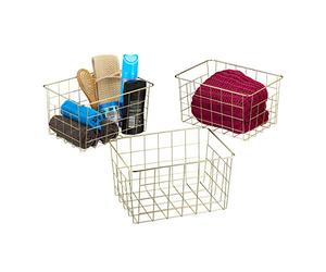 Relaxdays Storage Basket, 3x Set, Organiser, Wire, Metal, Cube, HxWxD: 15.5 x 28 x 20 cm, Office, Kitchen, Gold