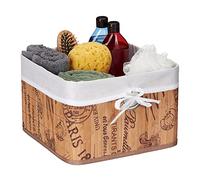 Relaxdays Storage Basket, Bamboo & Polyester, 20 x 31 x 31 cm, Shelf Tidy with Handle Hole, Fabric Lining, Natural/White