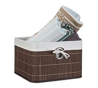 Relaxdays Bamboo Basket 20 x 31 x 31 cm Shelf with Removable Cover Decorative Storage Box with Handles, Brown, 31 x 31 x 20 cm