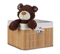 Relaxdays Storage Basket, Fabric Lining, Bamboo, Rectangular, Bathroom, Accessories, Toys, HxWxD: 20x31x31 cm, Natural