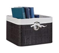 Relaxdays Storage Basket, Fabric Lining, Bamboo, Rectangular, Bathroom, Accessories, Toys, HxWxD: 20x31x31 cm, Black