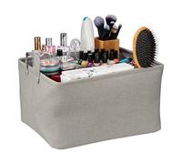Relaxdays Storage Basket, Folding, Box for Shelves, 30 x 48 x 38 cm, Bathroom Organiser with Handles, Fabric, Grey, Polyester
