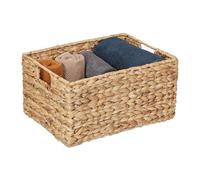 Relaxdays Storage Basket, for Bathroom, Living Room & Bedroom, Organiser, Woven Utensil Boxes, Water Hyacinth, Natural, Iron, 19 x 28 x 37 cm