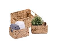 Relaxdays storage basket set, 3 pieces, water hyacinth, 2 sizes, bathroom & decor, woven storage baskets, natural