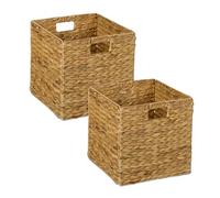Relaxdays Storage Basket, Set of 2, Water Hyacinth, Cube Shelf Box, 30x30x30 cm, Organiser for Clothes & Toys, Natural