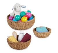 Relaxdays Storage Basket, Set of 3, 3, Bathroom, Living Room & Bedroom, Organiser Boxes, Seagrass, Natural, Plant fibre, Various sizes