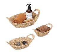 Relaxdays Storage Basket, Set of 3, for Bathroom, Living Room & Bedroom, Organiser, Woven Boxes, Water Hyacinth, Natural, Plant fibre, Various sizes
