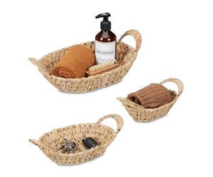 Relaxdays Storage Basket, Set of 3, for Bathroom, Living Room & Bedroom, Organiser, Woven Boxes, Water Hyacinth, Natural