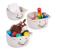 Relaxdays Storage Basket, Set of 3, Mouse Design, 3, Toy Organiser for Children's Room, White/Black, Jute, Various sizes
