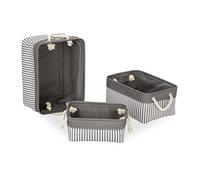 Relaxdays Storage Basket Set of 3, Shelf Bins in 3 Sizes, Striped, Maritime Pattern, Fabric, Grey/White, Polyester